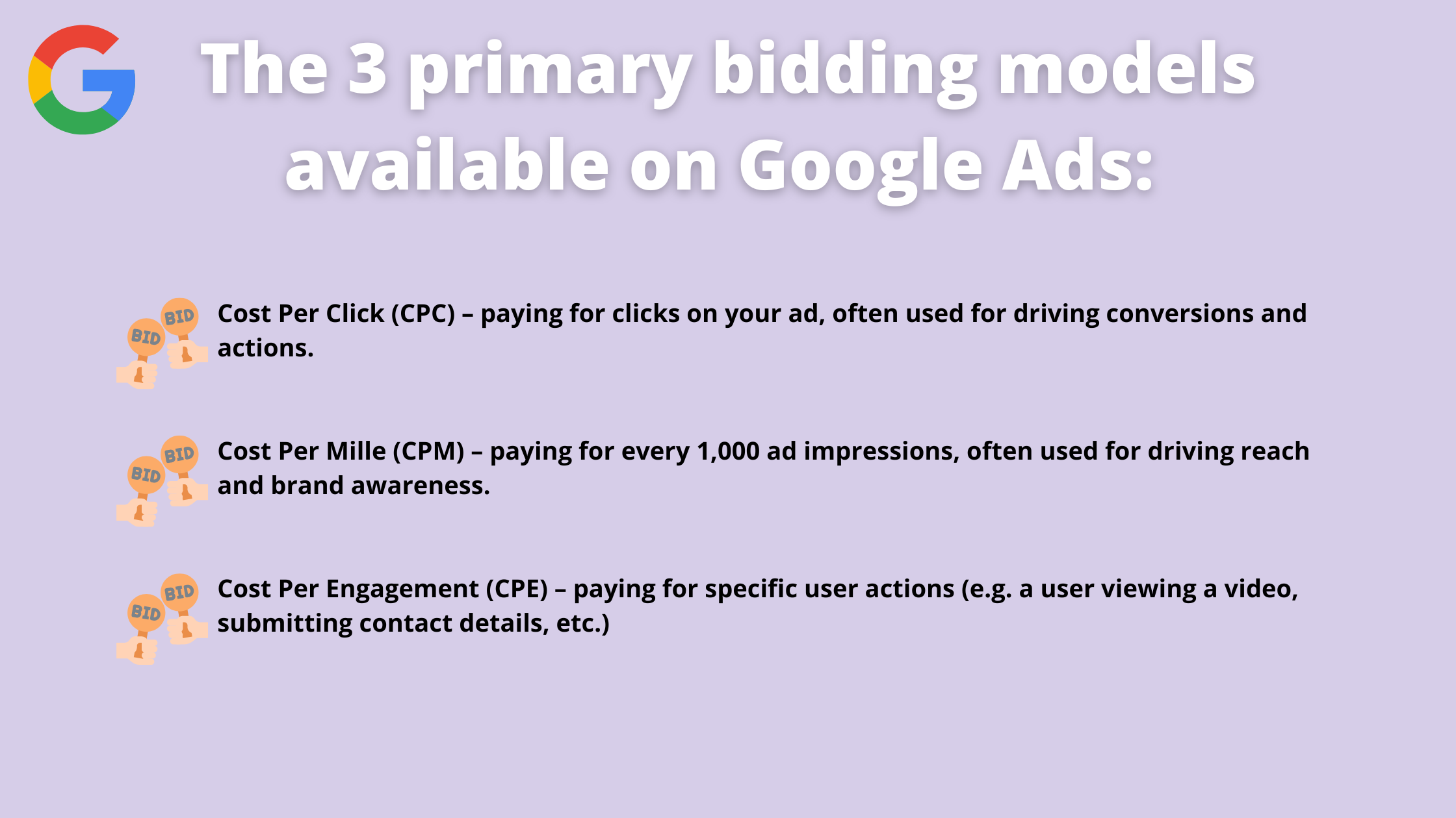 The 3 primary bidding models on Google Ads