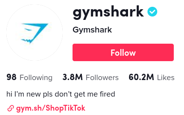 GymShark's TikTok profile